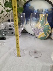 Signed Ion Tamaian Wine Glass Set of 2 Romanian Art Glass Purple Pastel Accent