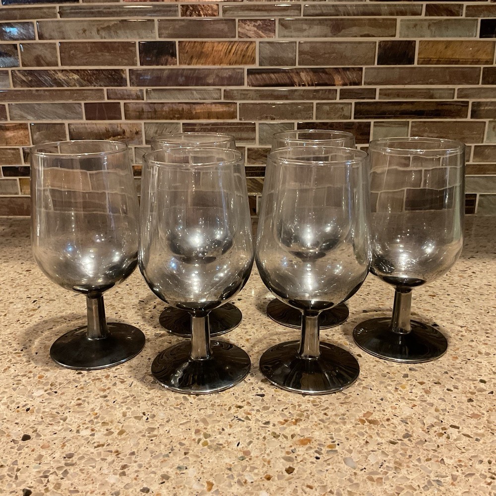 Arcoroc Vintage Gray Smoked Stemware Glasses Set Of 6 France Gradient Black