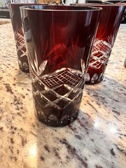 6 pc Bohemian Crystal Ruby Red Cut to Clear Tumblers Made In Poland Gorgeous!