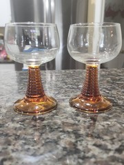 Pair of Vintage French Luminarc Amber Beehive Stem Glasses 0.2 Litre
