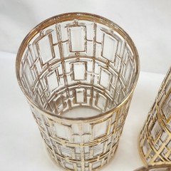 Vintage Imperial SHOJI Trellis 5 Tumbler Glasses 22K Gold Cocktail MCM AS IS