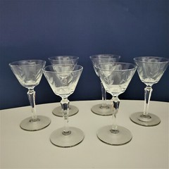 MCM set of six etched coupe champagne/martini tulip coupe glasses. FREE SHIPPING