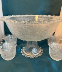 Masserini barroco ITALY White Frosted Christmas 70’s Punch Bowl & 6 Cups NICE