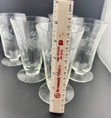Vintage Floral Etched Glass Footed Iced Tea Glasses Set of 5