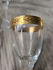24K Gold Rimmed Crystal Wine Water Glasses Vintage Set of 2 Etched Design