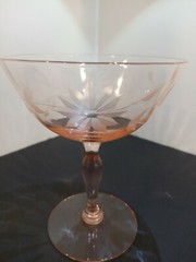 Lancaster Pink Jubilee 11 Petal 4 3/4″ Stemware Paneled Depression glass RARE