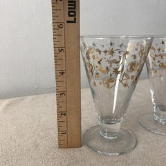 Atomic Vintage Gold Cocktail Glasses Mid Century Starburst 8 oz Barware Set of 2