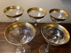 5 RARE Tiffin Franciscan Rambler Rose Gold-Encrusted Crystal Champagne Glasses