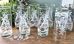 Vintage White Swirl Christmas Tree Highball Tom Collins Glasses Set of 8