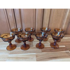 VTG Set of 8 Indiana Glass Kings Crown Amber Thumbprint Sherbet Dessert Cups MCM