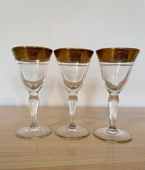 Glastonbury-Tiffin Minton Set of 3 Vintage Gold Encrusted Trim Cordial Glasses