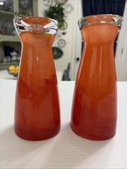 4 Art Glass Tall Beer Pub Style Glasses Ocean orange & red Swirl 7.5″