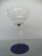 Weston Glass WGL45 Grey Cut 6 Petal Floral Tall Champagne w/ Cobalt Blue Foot