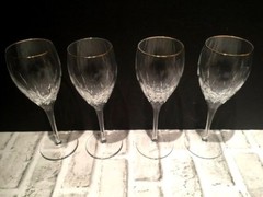 Set of 4 Rogaska Miller 8 1/4″ Inch Memoir Gold Trim Wine Glasses Signed