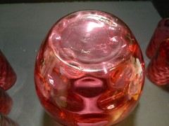 Antique Cranberry Optic Coin Dot Glass Ruffled Pitcher Set (1890’s) Good – Excel