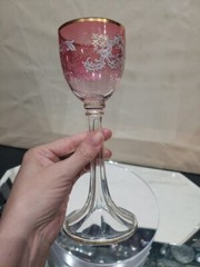 Wine Roemer Glass Goblet Bohemian Cranberry Red enamel Crystal Harrach / Moser
