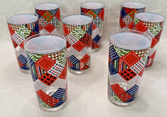 Groovy 60’s Vintage Cera Patchwork Tumblers Multicolor Geometric 10 oz Glasses