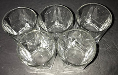 5 Libbey Duratuff PANEL TUMBLERS Whiskey L Monogram Clear Heavy Thick Base 3 1/2