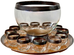 Dorothy Thorpe Roly Poly Silver Glasses Bowl Tray Barware Cocktail Set Vtg Mcm