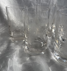 Vintage Set of 6 Floral Etched Daisy Federal ? 8oz Tumblers Juice Glasses 4″