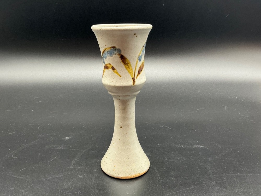 Handmade Studio Art Pottery Chalice Goblet Signed Cream and Brown Glaze