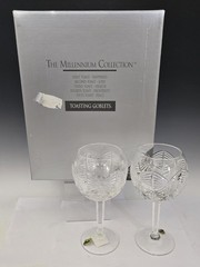 Waterford Crystal Millenium 7-7/8″ BALLOON TOASTING GOBLETS «HAPPINESS» PAIR