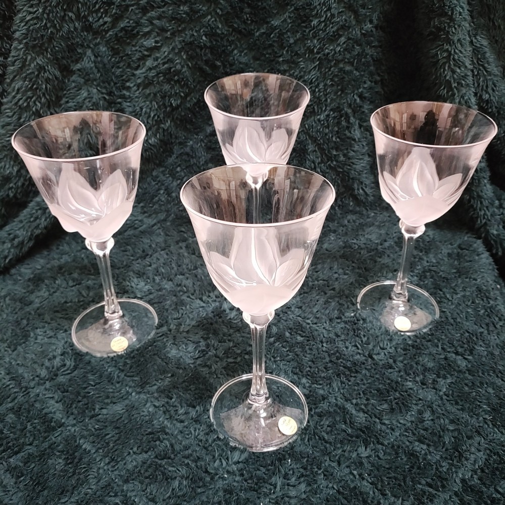 Cristal D’Arques J.G. Durand 4 Frosted Tulip Wine Glasses 7.25″ France VTG MINT