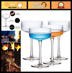 Elegant Handblown Crystal Coupe Glasses Set of 4 – 9 oz Martini & Cocktail Glass