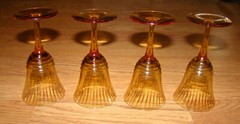 Vintage Amber Sherry/Shot Glasses, Stemmed with Ribbed, Swirl Bottom Cup
