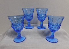 E7 – Fostoria Glass Co. USA Argus Blue Wine Glasses Lot of 4 Henry Ford Museum