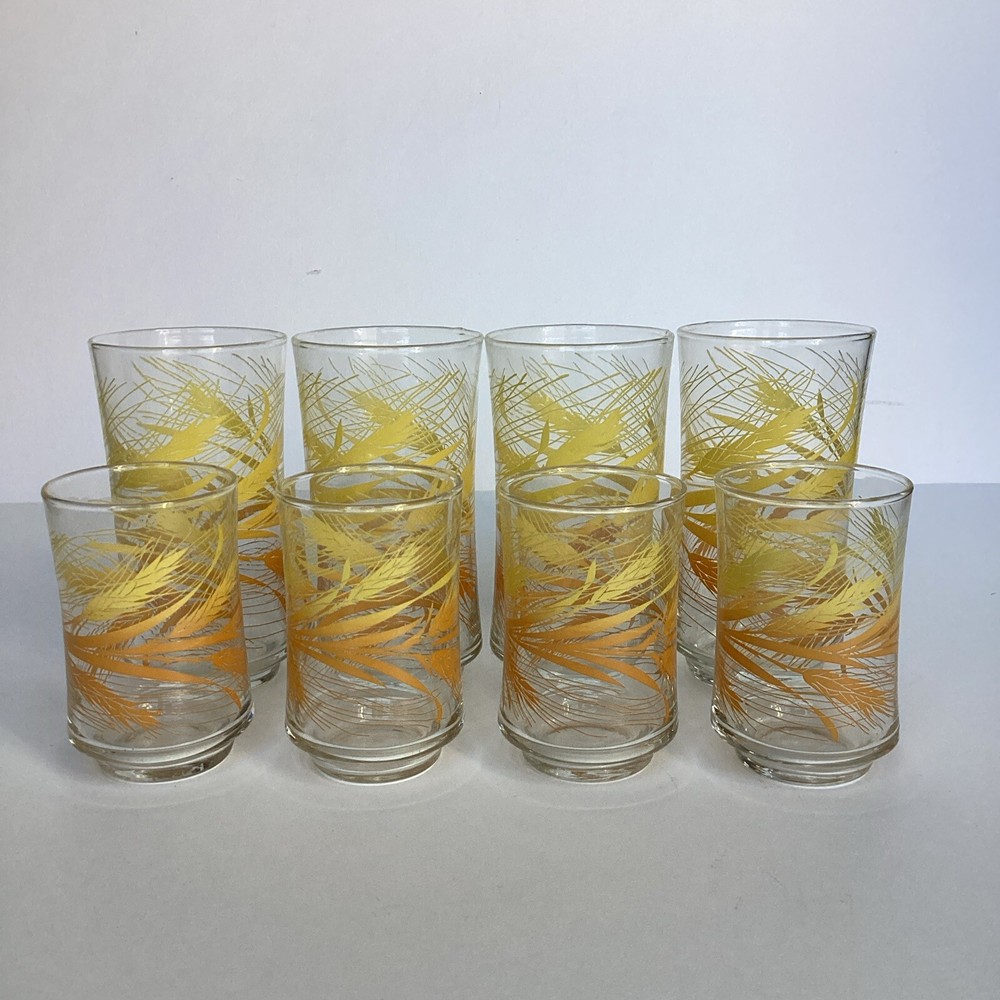 Vintage Libbey Golden Wheat Drinking Glasses Juice Tumbler Set Of 8 – 6 & 12 oz