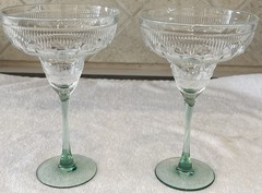 Set Of 2 Vintage Cristal d’Arques-Durand Sombrero Margarita Glasses – Green Stem