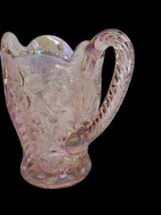 Imperial Glass Tiger Lily Pink Carnival 48 oz Pitcher + (2) 9 oz Flat Tumblers