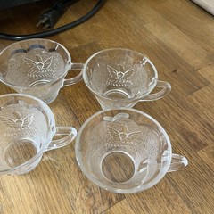 Set Of 4 Four Americana Punch Cup Embossed Eagle W/ Olive Branch Hazel Atlas USA