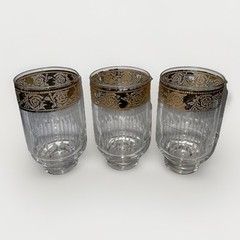CULVER Starlyte 3 Highball Cocktail Glam Glasses Ornate 22K Gold Bands MCM VTG
