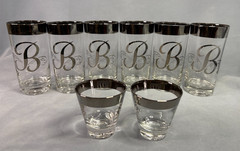 Platinum Rim Highball Glasses Monogram B Glastonbury-Lotus, Dorothy Thorpe Style