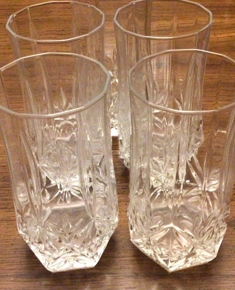 Vintage Cut Glass Drinking Glasses. Set Of 4. 6×3. Estate Sale.