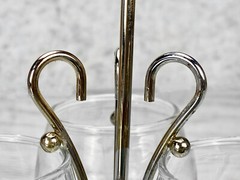 Mid-Century Gold Bar Serving Caddy w/ 3 Whiskey Glasses