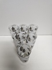 Libbey Frosted 6 Glasses White & Silver Leaf Glass Vintage Barware MCM