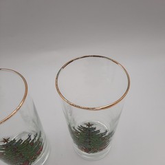 Christmas Tree Highball Glasses Tumblers Gold Rim Set of 2 Green Red
