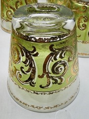 Set Of 7 Culver Toledo Green/22k Gold Highball Tumbler Glasses MCM Vintage Bar