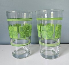 Vintage Libbey Green Shamrock Clover Glasses Set of 2 St Patrick’s Day Tumblers