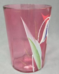 Antique Bohemian Cranberry Glass Tumbler Hand-Painted