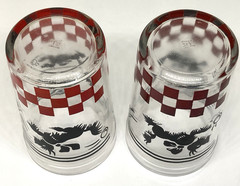 2 Vintage Hazel Atlas Black Scottie Dog Swanky Swig Red Checkered Juice Glass