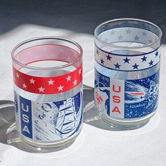 Vintage USA Apollo Stars Stripes Cocktail Drinking Glasses Barware Moon Lot Of 3