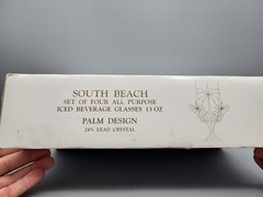 GODINGER Shannon Crystal SOUTH BEACH Palm Design 13oz Beverage Glasses Set 4 NIB