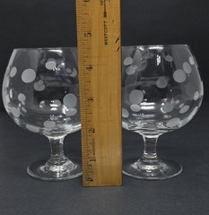 6 Vintage Etched Crystal Frosted Dot Polka-Dot Brandy Sniffer Whiskey Glasses