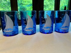 Vintage Hazel Atlas Cobalt Blue White Sailboats Featured on I Love Lucy Show