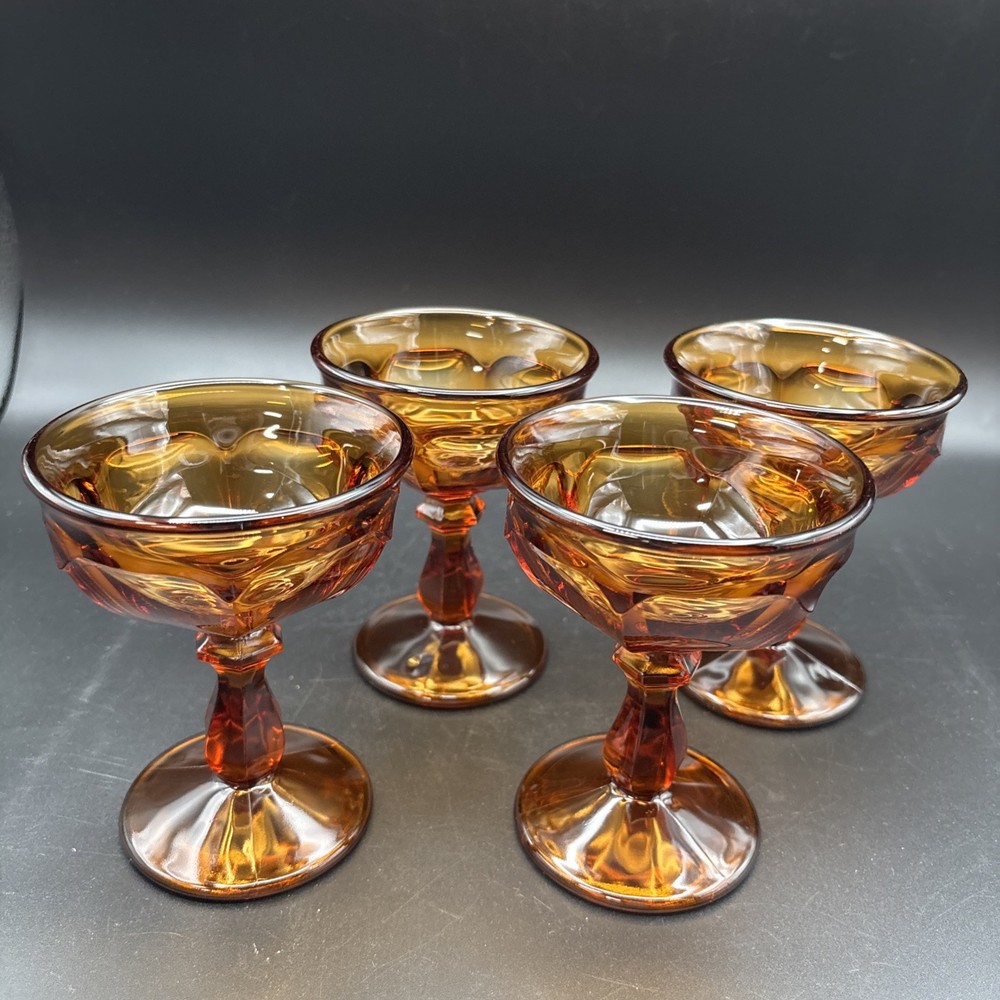 4 Vintage Imperial Glass Old Williamsburg Amber Champagne /Tall Sherbet 4.75”