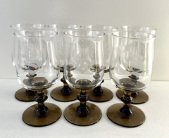 Set of 7 vintage Libbey Premier Tulip Smokey Quartz Glass Goblets 6-1/2″H 12 oz